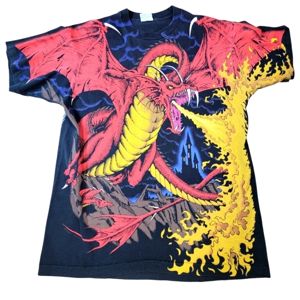 Liquid Blue Dragon Shirt Extra Large VTG 90s Single Stitch All Over Print - Picture 1 of 7
